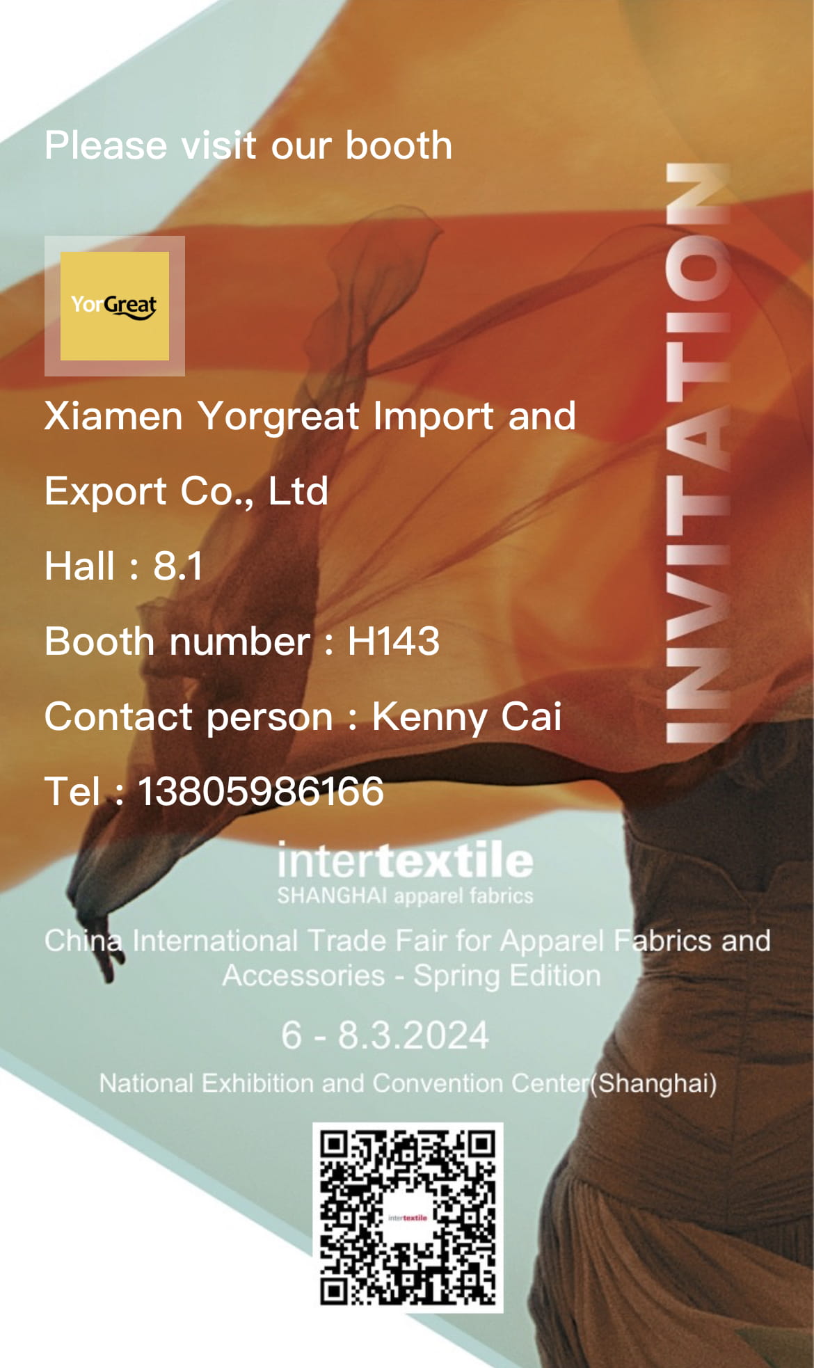 Welcome to visit our booth during the Intertextile SHANGHAI Apparel Fabrics Exhibition in Shanghai